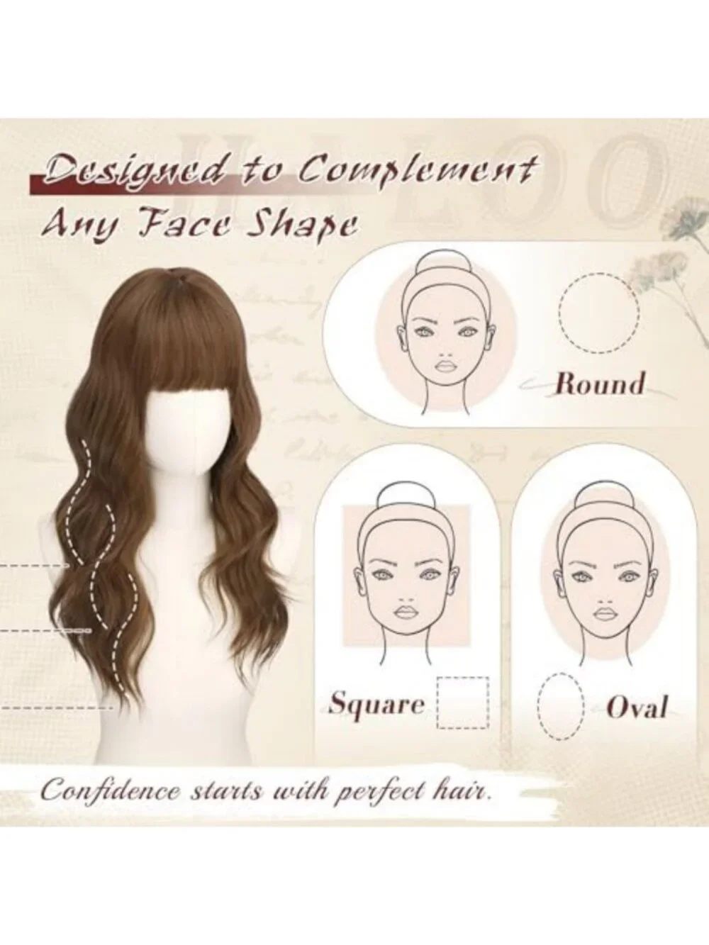 20 Inch Brown Wig with Bangs - Soft Wavy Heat Resistant Synthetic Hair for Daily